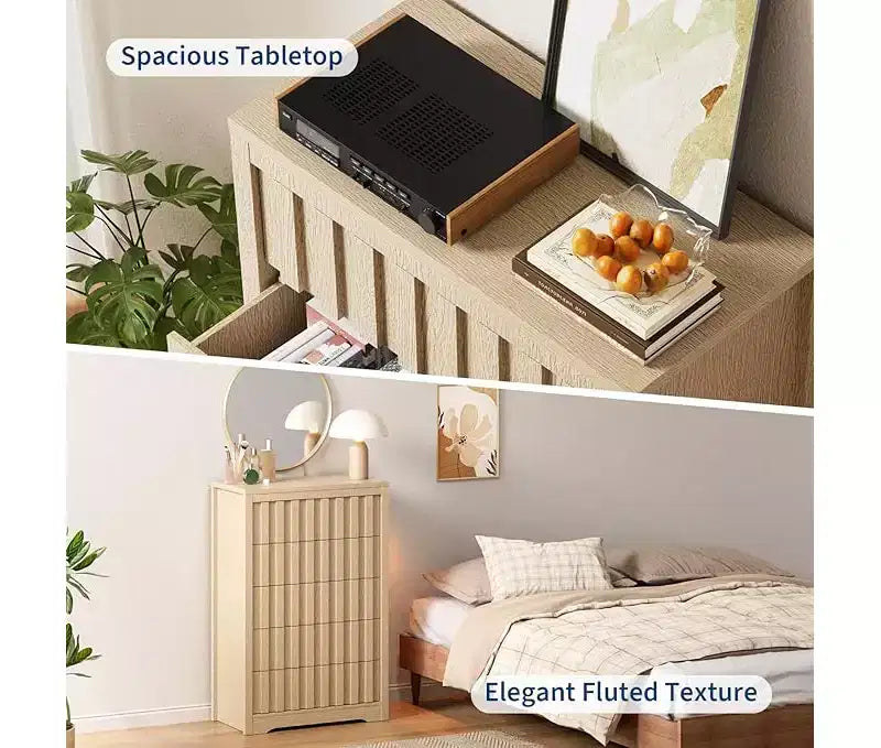 Cassettiera da camera con 5 cassetti, cassettiera in legno larga 120 cm, mobile TV cassettiera in legno, organizer moderno, cassettiera moderna