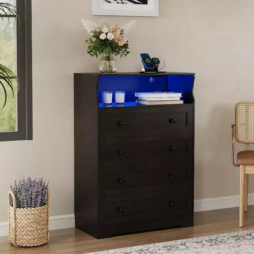 4 Drawer Wooden Dressers for Bedroom, Modern Nightstand for Bedside, Wood Chest of Drawers Storage Organizer for Living Room, Hallway, Closet