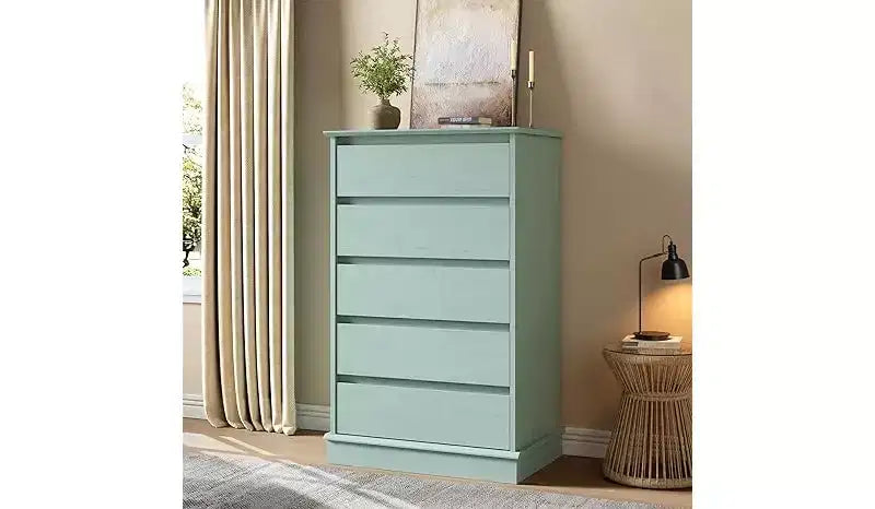 Cassettiera a 5 cassetti, Cassettiera con cassetti profondi, Cassettiera doppia grande per armadio con piano largo, Cassettiera alta in legno per soggiorno, camera da letto