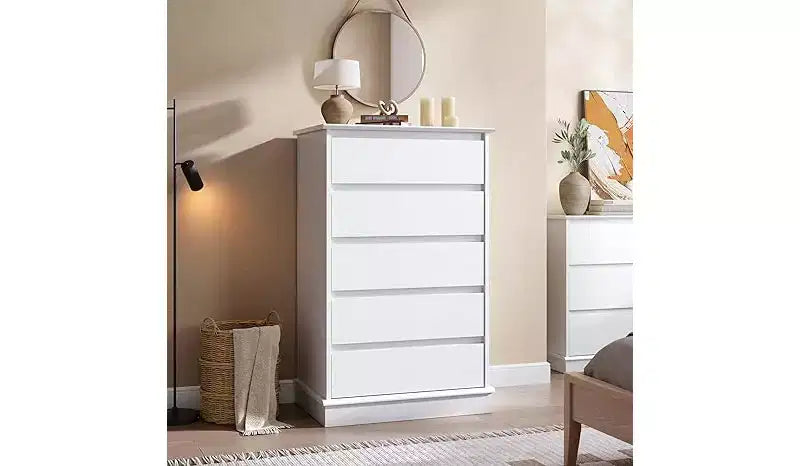 Cassettiera a 5 cassetti, Cassettiera con cassetti profondi, Cassettiera doppia grande per armadio con piano largo, Cassettiera alta in legno per soggiorno, camera da letto