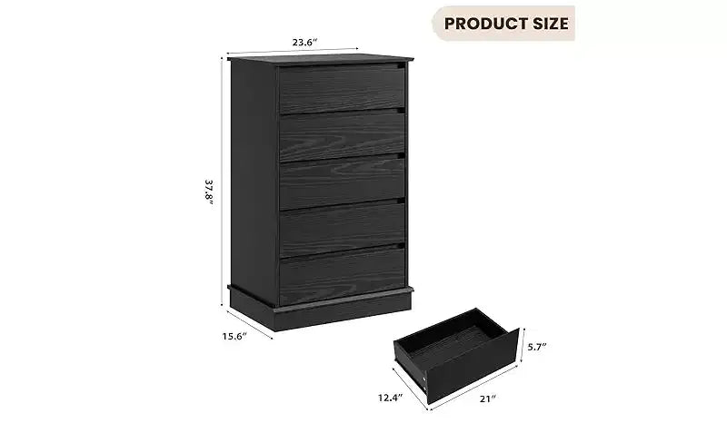 Cassettiera a 5 cassetti, Cassettiera con cassetti profondi, Cassettiera doppia grande per armadio con piano largo, Cassettiera alta in legno per soggiorno, camera da letto