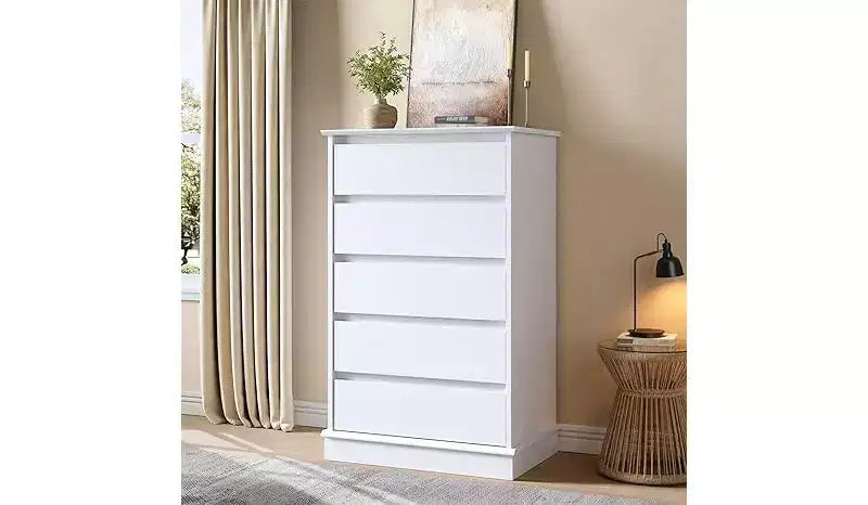 Cassettiera a 5 cassetti, Cassettiera con cassetti profondi, Cassettiera doppia grande per armadio con piano largo, Cassettiera alta in legno per soggiorno, camera da letto