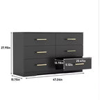 Cassettiera a 6 cassetti grande di colore nero con maniglia dorata