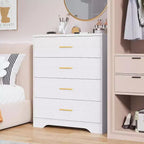 Comò in Legno a 4 Cassetti per Camera da Letto, Cassettiera in Legno con Maniglie Dorate, Comodino Moderno per Camera da Letto, Armadietto Contenitore in Legno