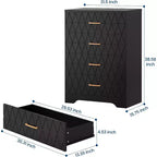 Comò in Legno a 4 Cassetti per Camera da Letto, Cassettiera in Legno con Maniglie Dorate, Comodino Moderno per Camera da Letto, Armadietto Contenitore in Legno