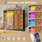 Comò a 6 cassetti con appendiabiti, Comò con stazione di ricarica e luci a LED, Comò per bambini con scarpiera, Cassettiera per camera da letto