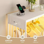Comò a 6 cassetti con appendiabiti, Comò con stazione di ricarica e luci a LED, Comò per bambini con scarpiera, Cassettiera per camera da letto