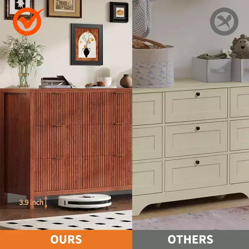 Cassettiera a 9 cassetti in stile rustico per camera da letto - Cassettiera in legno sottile, moderna, scanalata, organizer per armadio e soggiorno