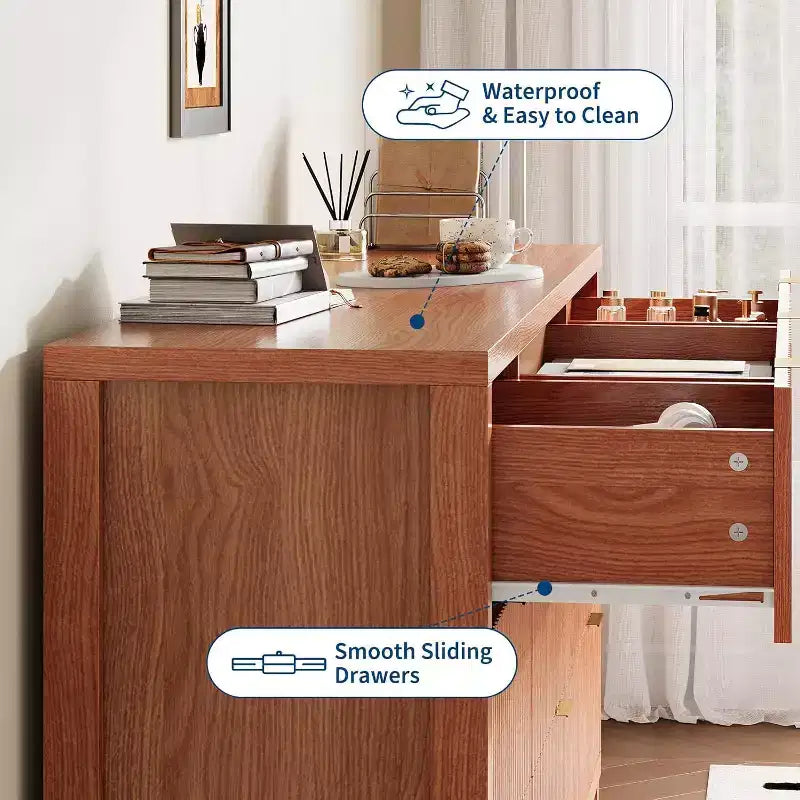 Cassettiera a 9 cassetti in stile rustico per camera da letto - Cassettiera in legno sottile, moderna, scanalata, organizer per armadio e soggiorno