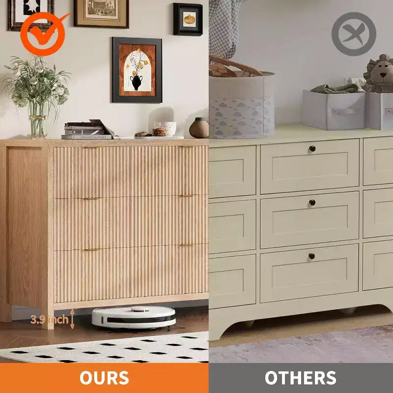 Cassettiera a 9 cassetti in stile rustico per camera da letto - Cassettiera in legno sottile, moderna, scanalata, organizer per armadio e soggiorno