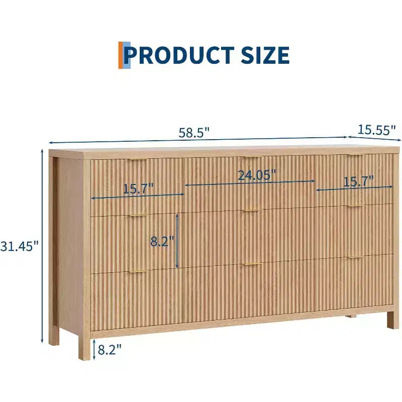Cassettiera a 9 cassetti in stile rustico per camera da letto - Cassettiera in legno sottile, moderna, scanalata, organizer per armadio e soggiorno