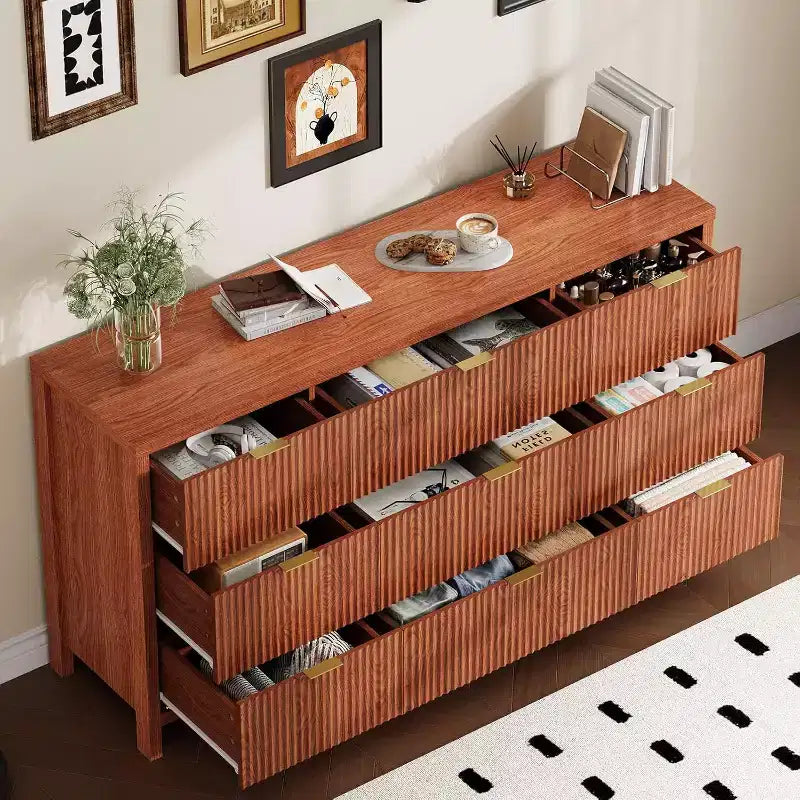 Cassettiera a 9 cassetti in stile rustico per camera da letto - Cassettiera in legno sottile, moderna, scanalata, organizer per armadio e soggiorno