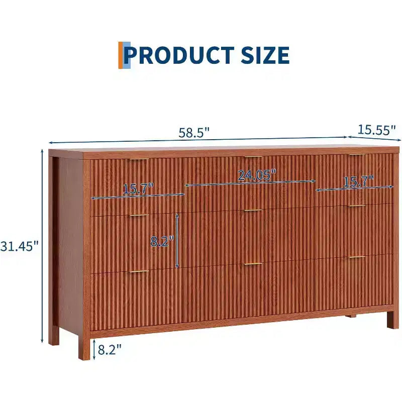 Cassettiera a 9 cassetti in stile rustico per camera da letto - Cassettiera in legno sottile, moderna, scanalata, organizer per armadio e soggiorno