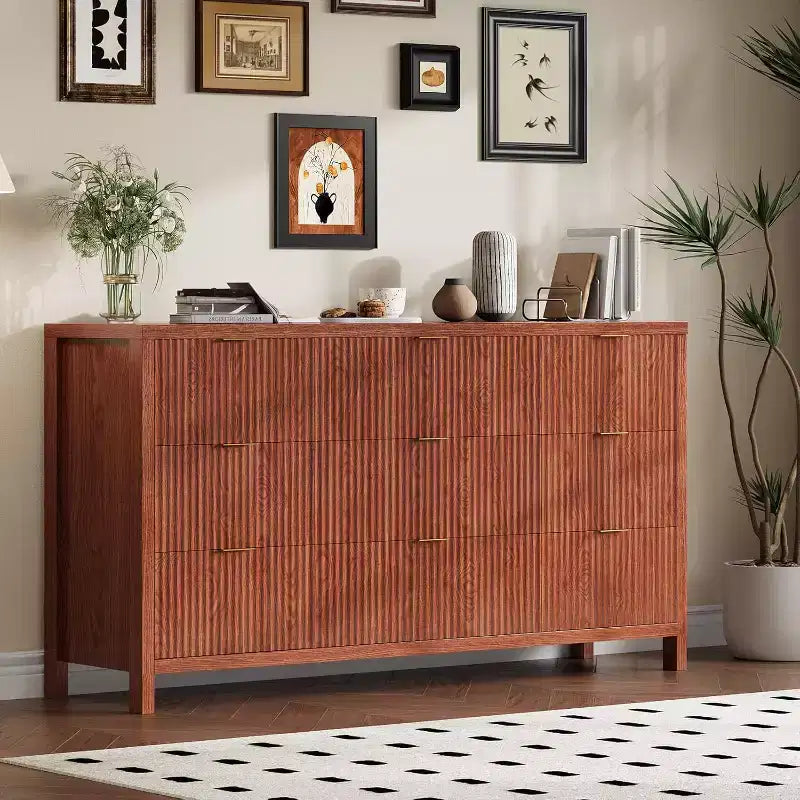 Cassettiera a 9 cassetti in stile rustico per camera da letto - Cassettiera in legno sottile, moderna, scanalata, organizer per armadio e soggiorno