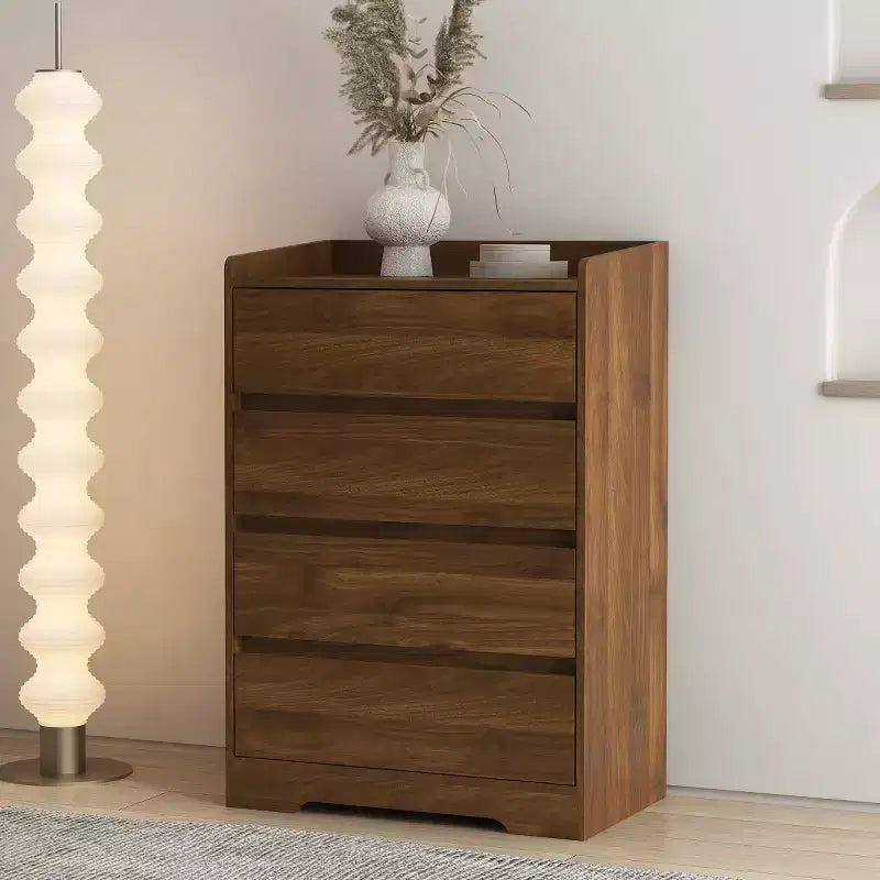 Comò moderno a 4 cassetti per camera da letto, cassettiera verticale dal design senza maniglie, armadietto contenitore per soggiorno, ingresso o ufficio