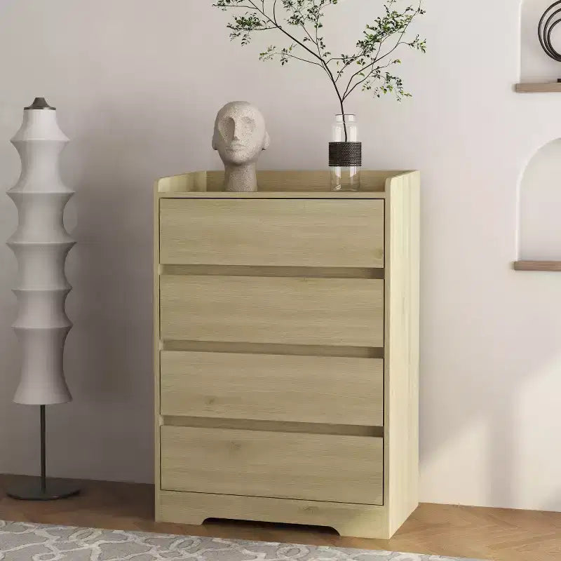Comò moderno a 4 cassetti per camera da letto, cassettiera verticale dal design senza maniglie, armadietto contenitore per soggiorno, ingresso o ufficio