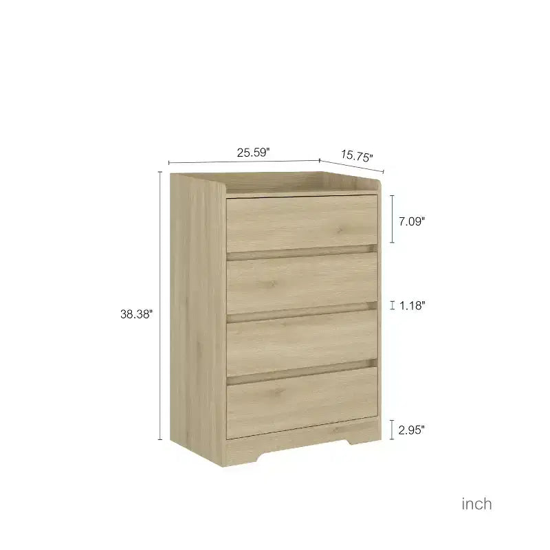 Comò moderno a 4 cassetti per camera da letto, cassettiera verticale dal design senza maniglie, armadietto contenitore per soggiorno, ingresso o ufficio