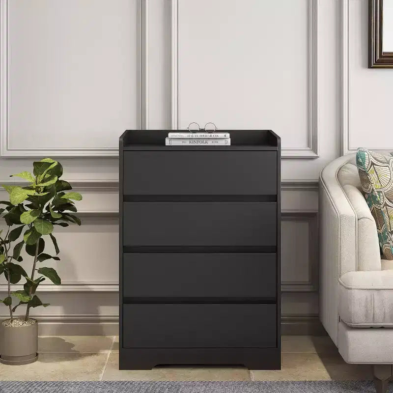 Comò moderno a 4 cassetti per camera da letto, cassettiera verticale dal design senza maniglie, armadietto contenitore per soggiorno, ingresso o ufficio