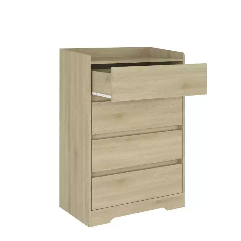 Comò moderno a 4 cassetti per camera da letto, cassettiera verticale dal design senza maniglie, armadietto contenitore per soggiorno, ingresso o ufficio