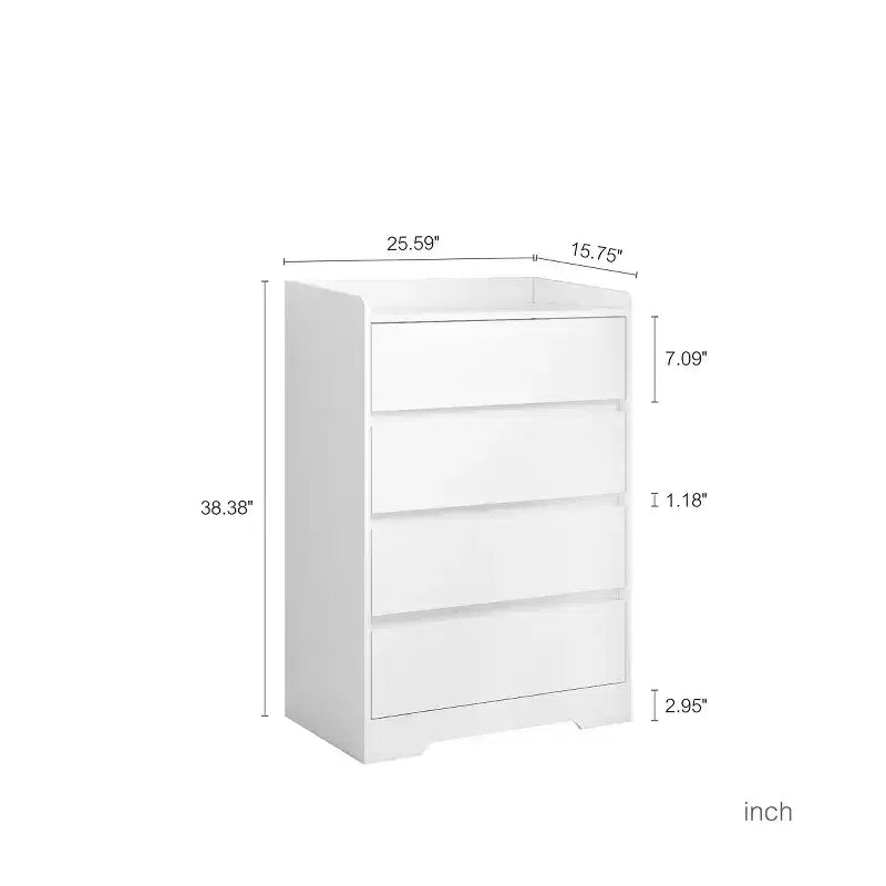 Comò moderno a 4 cassetti per camera da letto, cassettiera verticale dal design senza maniglie, armadietto contenitore per soggiorno, ingresso o ufficio