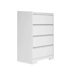 Comò moderno a 4 cassetti per camera da letto, cassettiera verticale dal design senza maniglie, armadietto contenitore per soggiorno, ingresso o ufficio