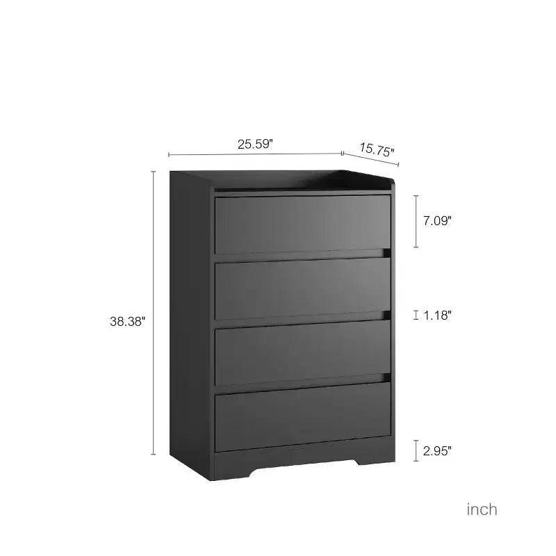Comò moderno a 4 cassetti per camera da letto, cassettiera verticale dal design senza maniglie, armadietto contenitore per soggiorno, ingresso o ufficio