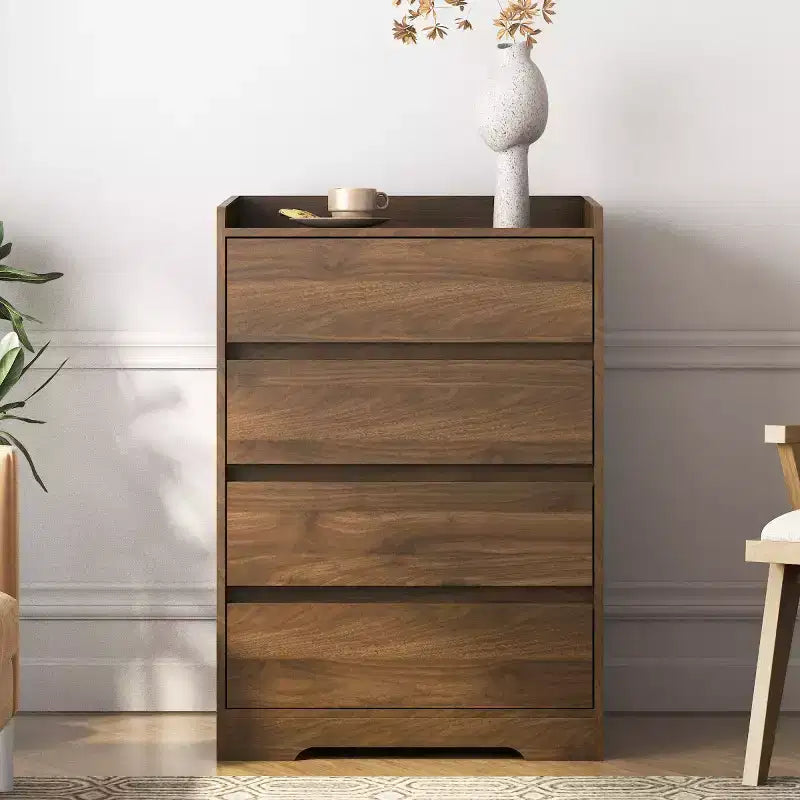 Comò moderno a 4 cassetti per camera da letto, cassettiera verticale dal design senza maniglie, armadietto contenitore per soggiorno, ingresso o ufficio