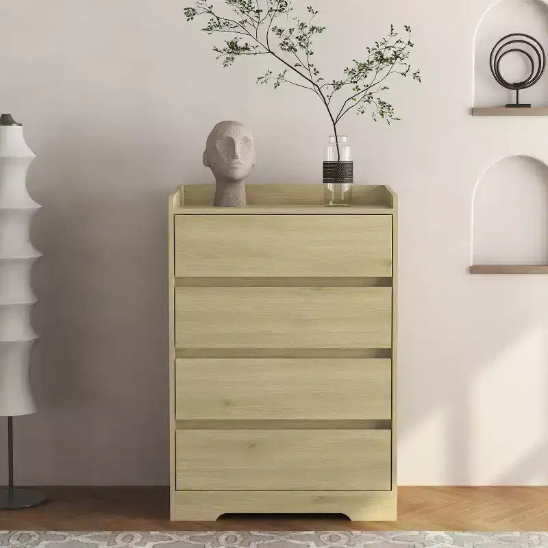 Comò moderno a 4 cassetti per camera da letto, cassettiera verticale dal design senza maniglie, armadietto contenitore per soggiorno, ingresso o ufficio