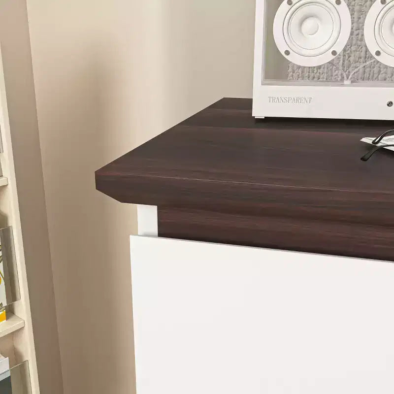 Comò a 5 cassetti per camera da letto, cassettiera moderna per armadio, mobile contenitore con cassetti color bianco e noce
