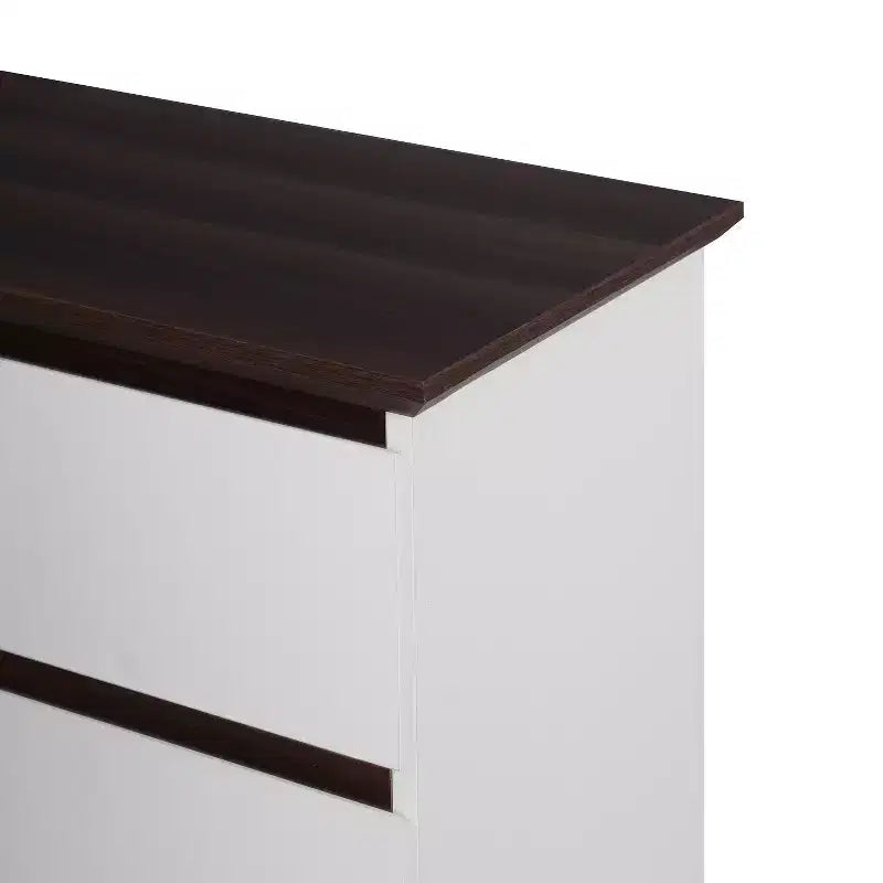 Comò a 5 cassetti per camera da letto, cassettiera moderna per armadio, mobile contenitore con cassetti color bianco e noce