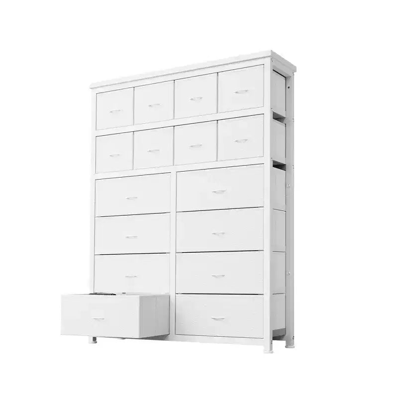 Comò alto per camera da letto, Comò e cassettiere a 16 cassetti, Mobile contenitore in tessuto per camera da letto, soggiorno, Bianco