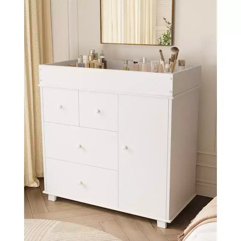 Fasciatoio con 2 Cassetti, Cassettiera Moderna per la Cameretta con Spazio Aperto, Stazione Fasciatoio per Camera da Letto, Cameretta Bambini, Bianco
