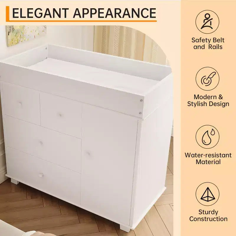 Fasciatoio con 2 Cassetti, Cassettiera Moderna per la Cameretta con Spazio Aperto, Stazione Fasciatoio per Camera da Letto, Cameretta Bambini, Bianco