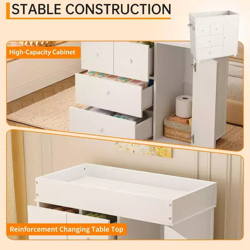 Fasciatoio con 2 Cassetti, Cassettiera Moderna per la Cameretta con Spazio Aperto, Stazione Fasciatoio per Camera da Letto, Cameretta Bambini, Bianco
